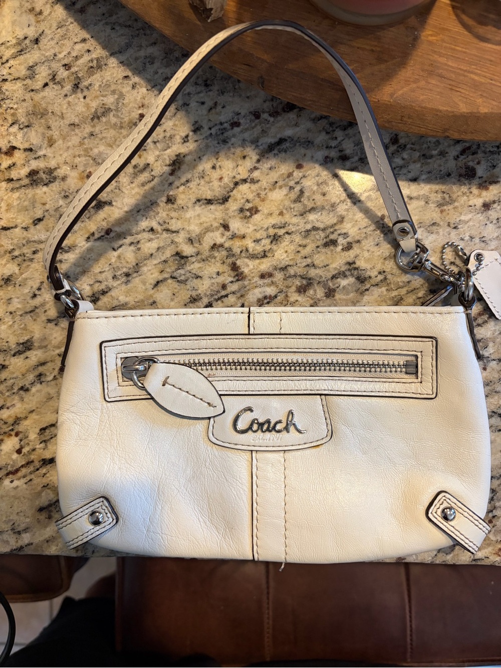 Vintage Coach White Leather Shoulder Wristlet with Silver Hardware